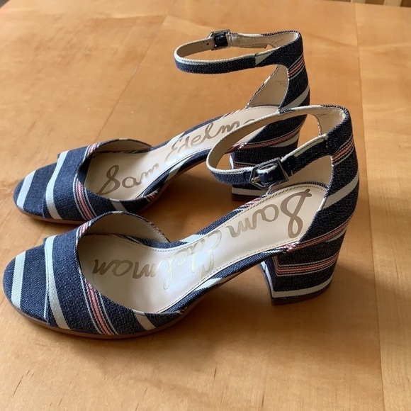 Sam Edelman Susie Stripe Denim Block Heel Sandals 8 - Picture 3 of 8